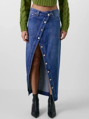 Cult Gaia X Gap Blue Denim Button-Front Maxi Skirt with Front Slit